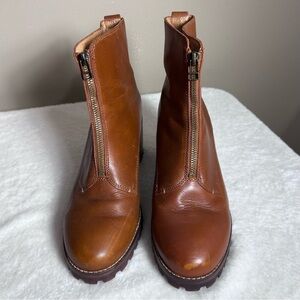 Madewell Alyce Brown Chestnut Leather Front Zipper Heeled Boots Size 11